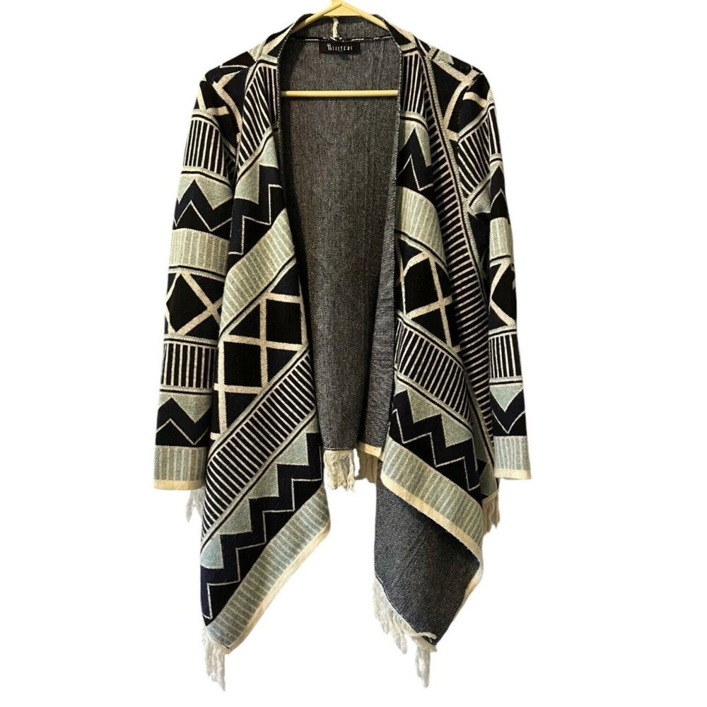 ii Sisters Angora Blend Cardigan Sweater‎ Anthropologie Size S/M Western Fringe